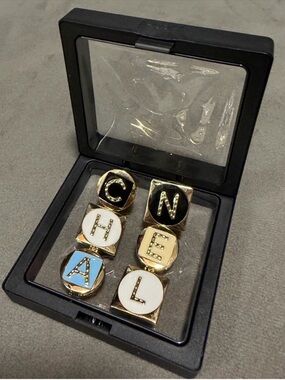 CHANEL 18K Gold Plated Letter Earrings